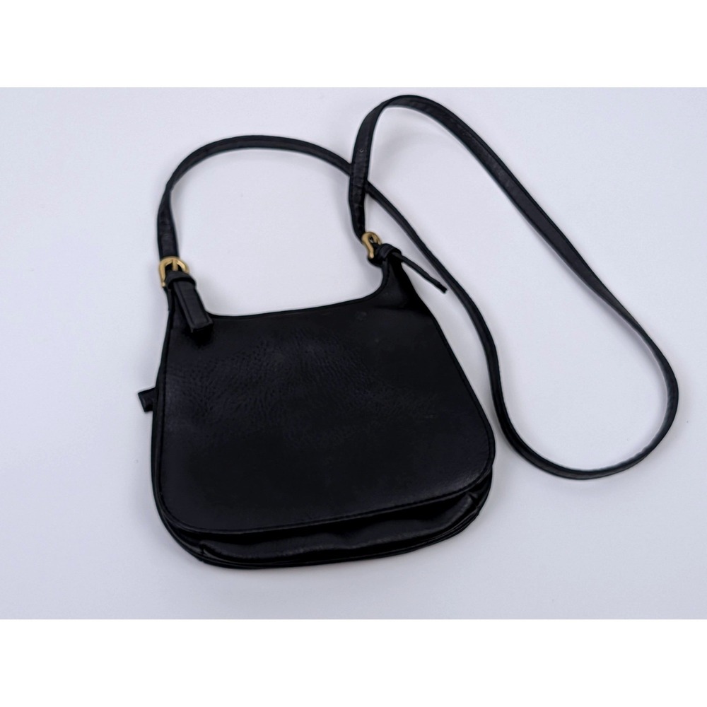 Charter Club Classics Black Crossbody Bag Faux Leather Saddle Bag Small